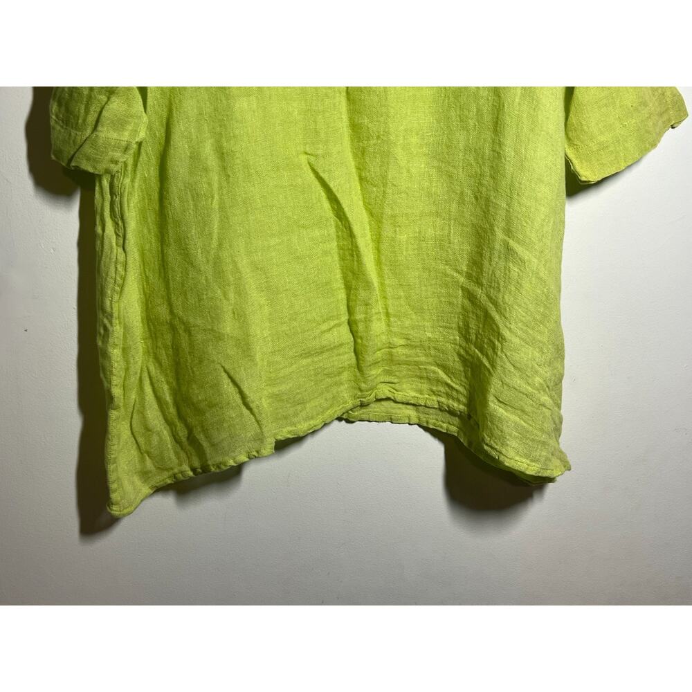 FLAX EUC Lime Green 3/4 Sleeve Pullover V-Neck Tunic Top Dress Lagenlook M/L - Picture 5 of 7